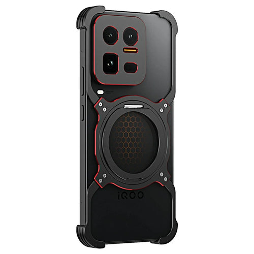 For vivo iQOO 15 Ultra 5G Case Kickstand Metal Bumper Magnetic Phone Cover - Black / Red - 1