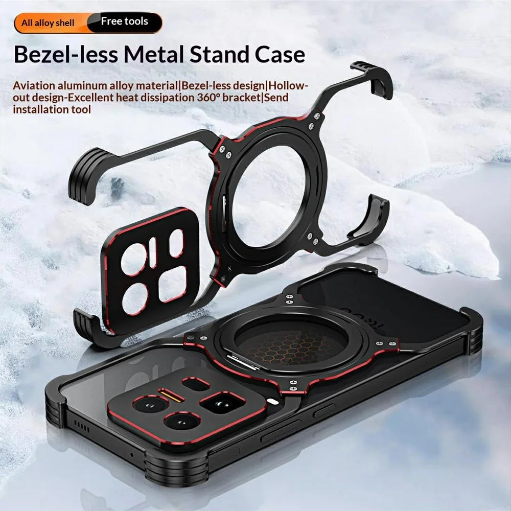 For vivo iQOO 15 Ultra 5G Case Kickstand Metal Bumper Magnetic Phone Cover - Black / Red - 2