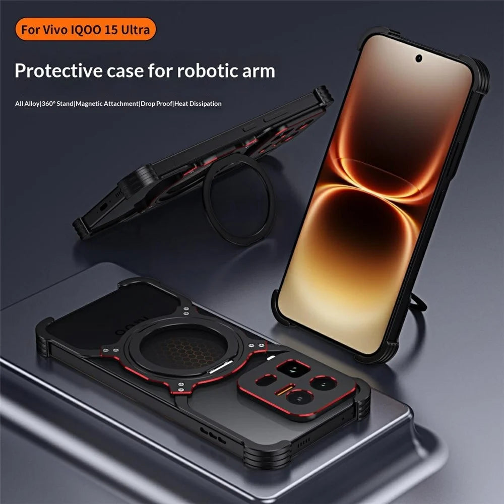 For vivo iQOO 15 Ultra 5G Case Kickstand Metal Bumper Magnetic Phone Cover - Black / Red - 3