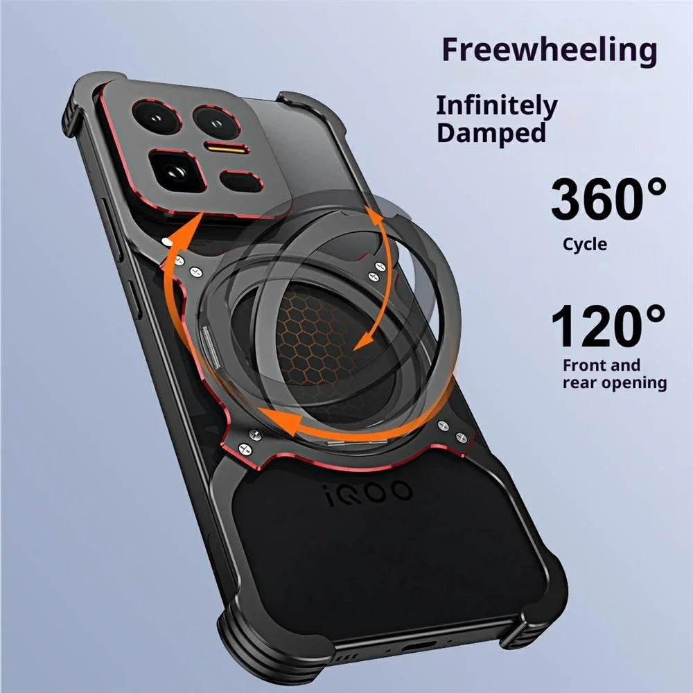 For vivo iQOO 15 Ultra 5G Case Kickstand Metal Bumper Magnetic Phone Cover - Black / Red - 4