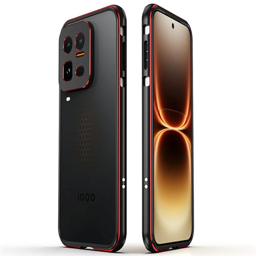 For vivo iQOO 15 Ultra 5G Bumper Case Metal Frame Phone Cover with Camera Lens Guard - Black / Red - 1