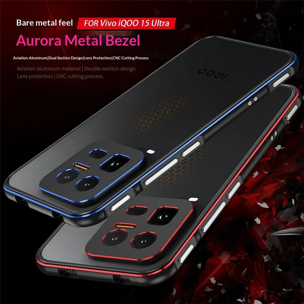 For vivo iQOO 15 Ultra 5G Bumper Case Metal Frame Phone Cover with Camera Lens Guard - Black / Red - 2