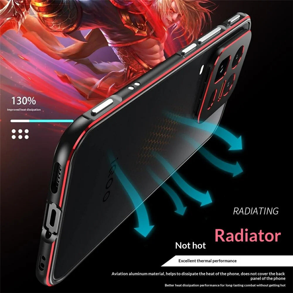 For vivo iQOO 15 Ultra 5G Bumper Case Metal Frame Phone Cover with Camera Lens Guard - Black / Red - 4