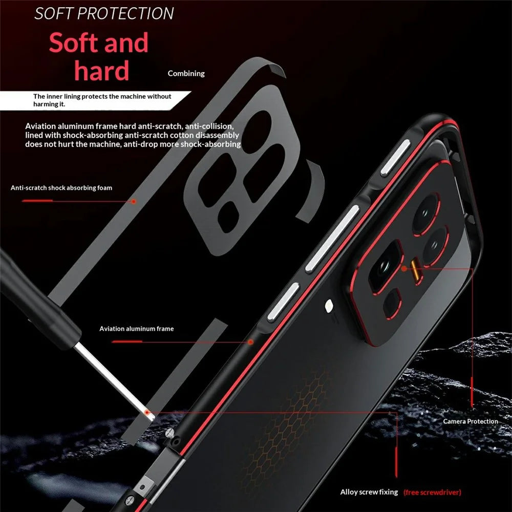 For vivo iQOO 15 Ultra 5G Bumper Case Metal Frame Phone Cover with Camera Lens Guard - Black / Red - 6