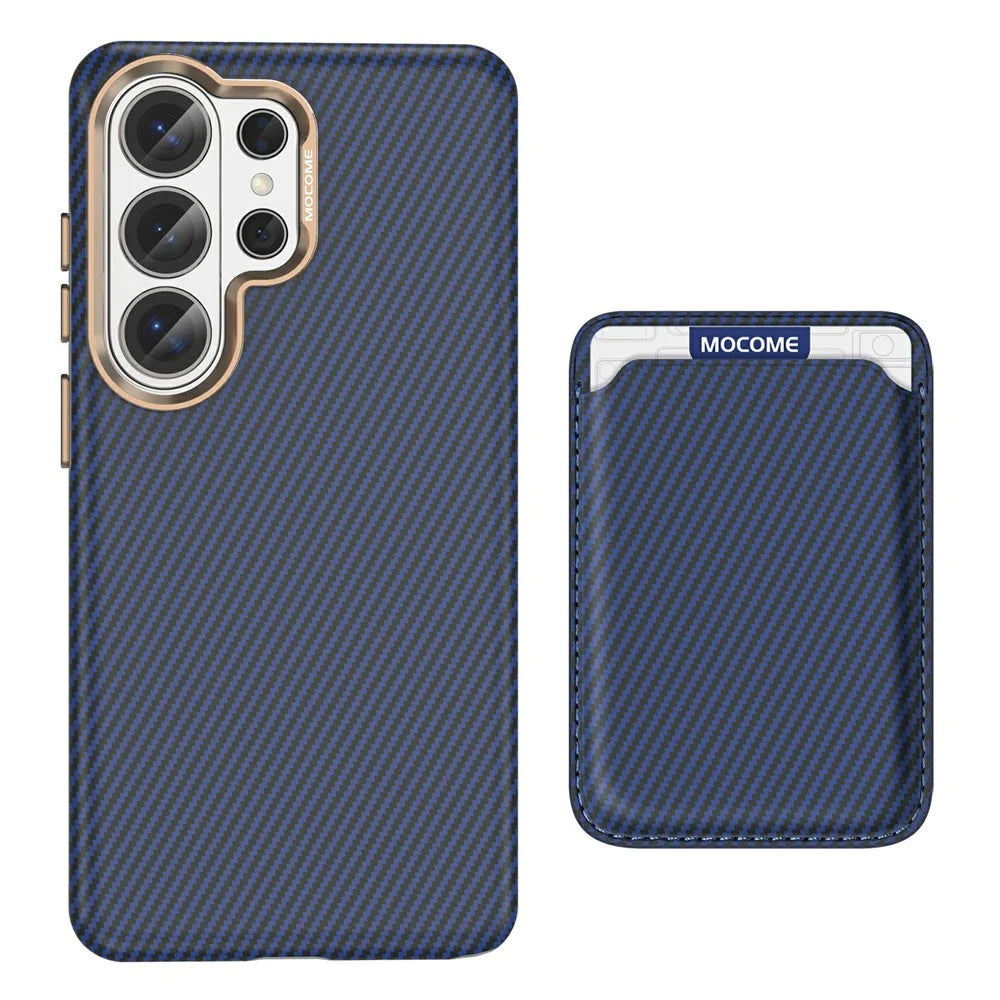 For Samsung Galaxy S26 Ultra Magnetic Case Carbon Fiber Texture Leather Back Phone Cover with Detachable Card Holder - Sapphire - 2