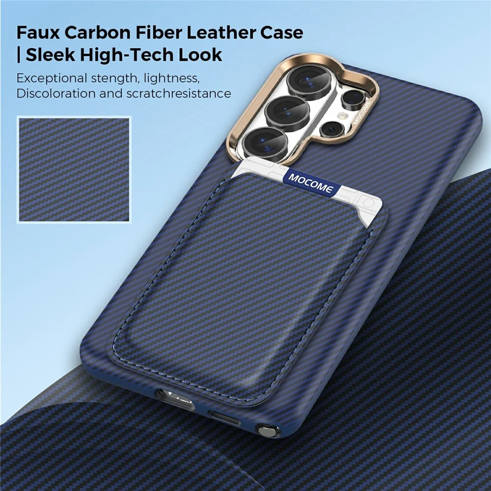 For Samsung Galaxy S26 Ultra Magnetic Case Carbon Fiber Texture Leather Back Phone Cover with Detachable Card Holder - Sapphire - 4