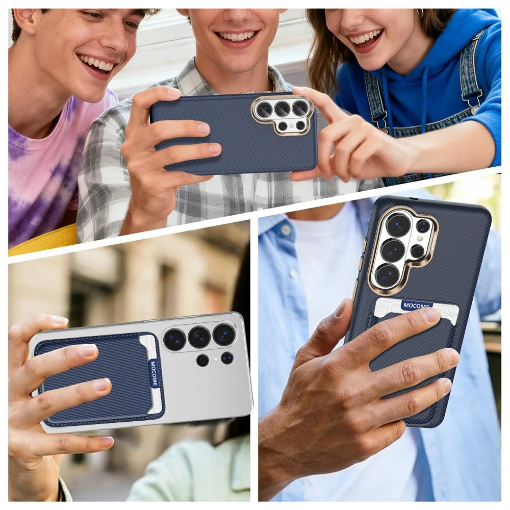 For Samsung Galaxy S26 Ultra Magnetic Case Carbon Fiber Texture Leather Back Phone Cover with Detachable Card Holder - Sapphire - 6