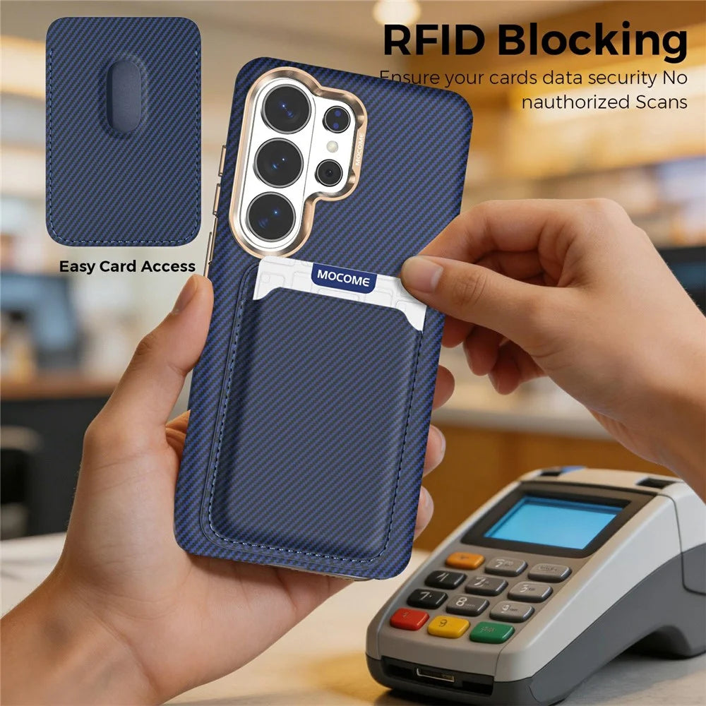 For Samsung Galaxy S26 Ultra Magnetic Case Carbon Fiber Texture Leather Back Phone Cover with Detachable Card Holder - Sapphire - 7
