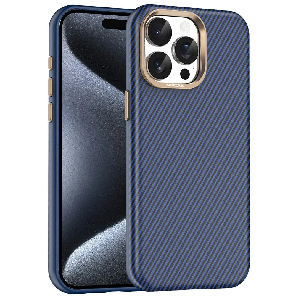 For iPhone 15 Pro Max Case Compatible with MagSafe Carbon Fiber Texture Shockproof Leather TPU PC Protective Cover - Sapphire - 1