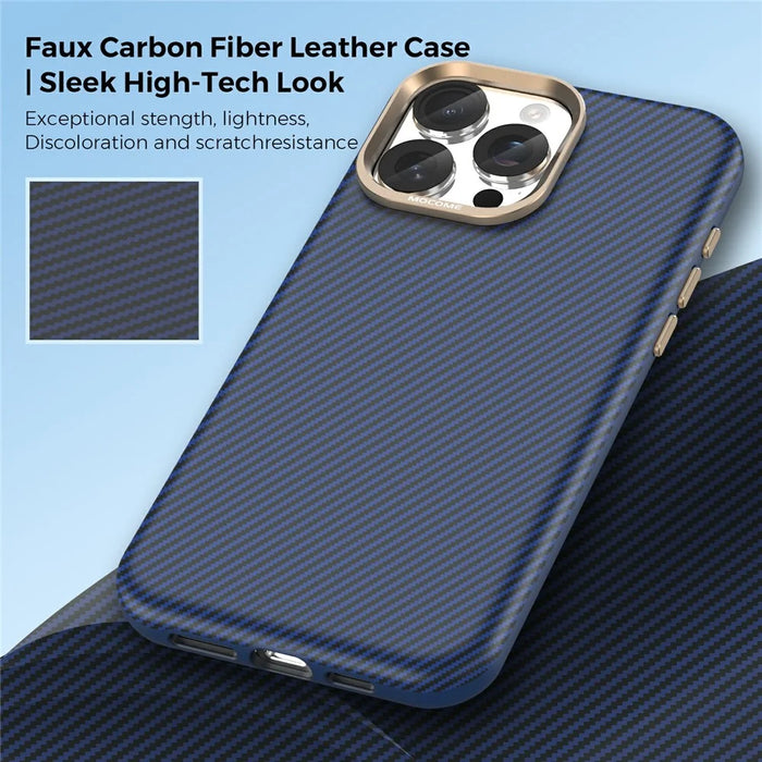 For iPhone 15 Pro Max Case Compatible with MagSafe Carbon Fiber Texture Shockproof Leather TPU PC Protective Cover - Sapphire - 3