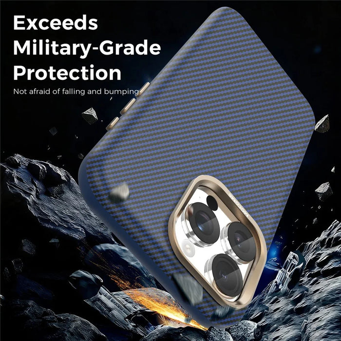 For iPhone 15 Pro Max Case Compatible with MagSafe Carbon Fiber Texture Shockproof Leather TPU PC Protective Cover - Sapphire - 5