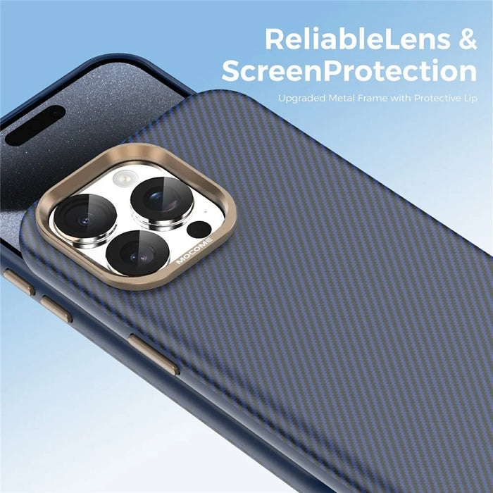 For iPhone 15 Pro Max Case Compatible with MagSafe Carbon Fiber Texture Shockproof Leather TPU PC Protective Cover - Sapphire - 6