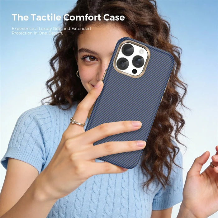 For iPhone 15 Pro Max Case Compatible with MagSafe Carbon Fiber Texture Shockproof Leather TPU PC Protective Cover - Sapphire - 7
