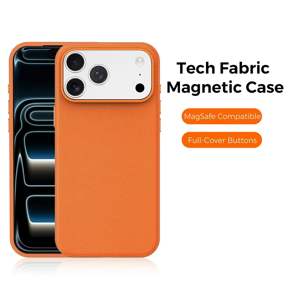 For iPhone 17 Pro Max Magnetic Case Compatible with MagSafe Tech Fabric TPU Shockproof Cover - Orange - 2