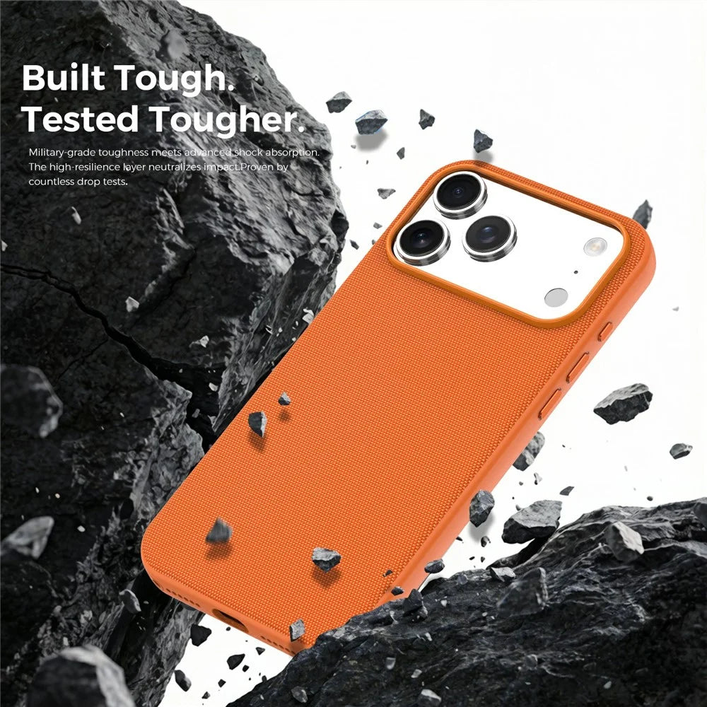 For iPhone 17 Pro Max Magnetic Case Compatible with MagSafe Tech Fabric TPU Shockproof Cover - Orange - 3