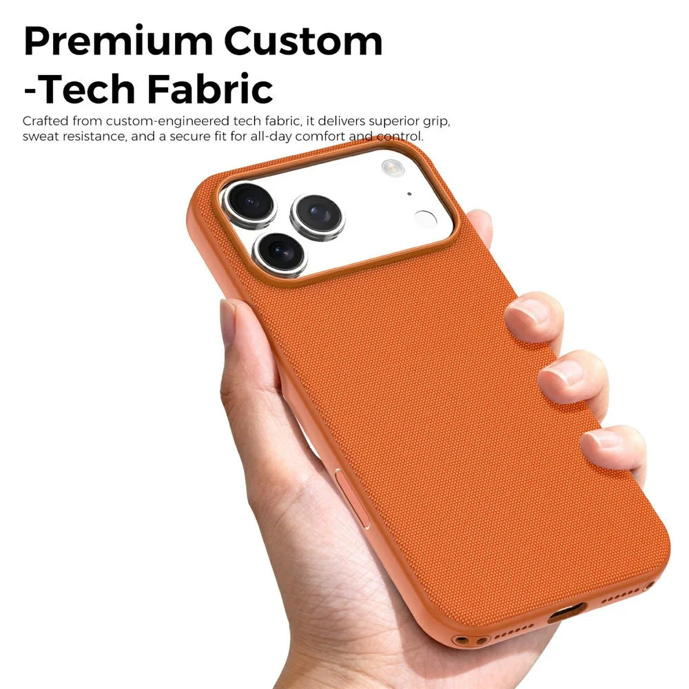 For iPhone 17 Pro Max Magnetic Case Compatible with MagSafe Tech Fabric TPU Shockproof Cover - Orange - 5