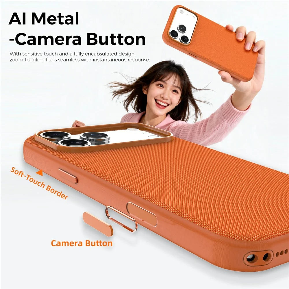 For iPhone 17 Pro Max Magnetic Case Compatible with MagSafe Tech Fabric TPU Shockproof Cover - Orange - 6