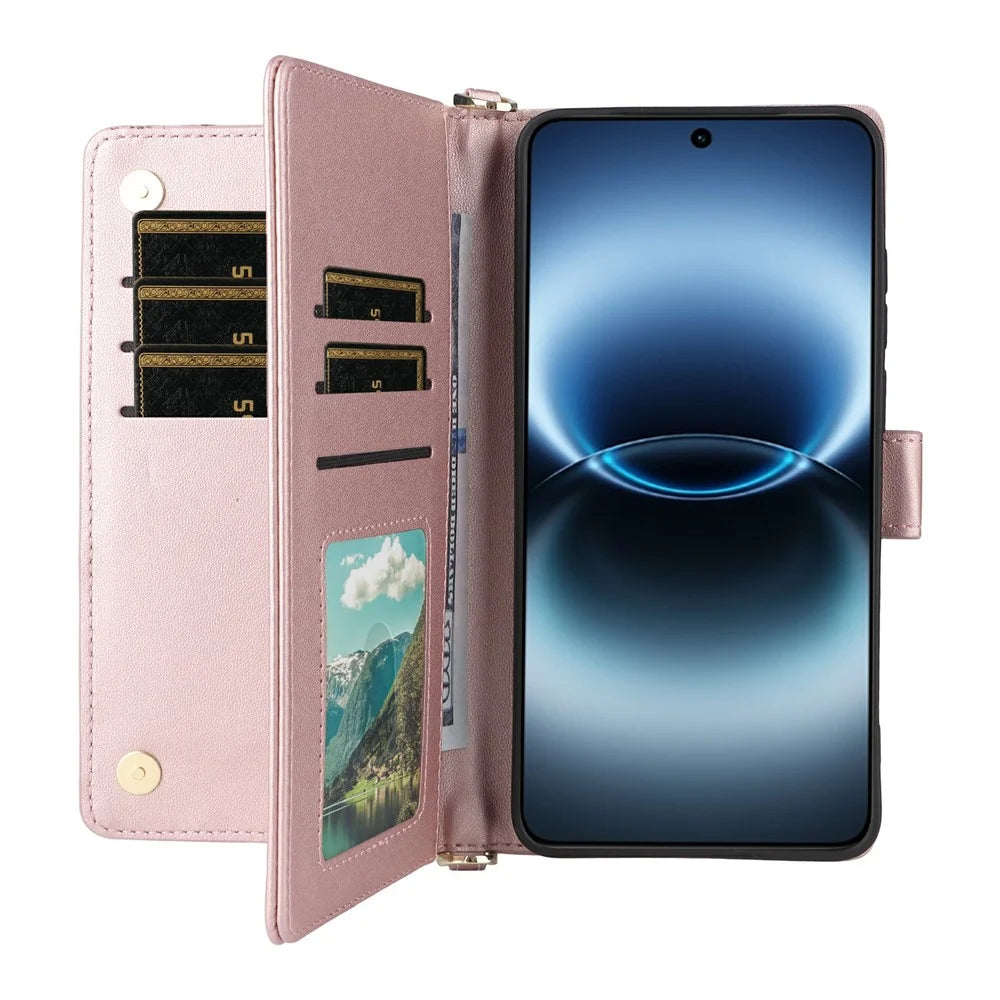 For vivo X300 Ultra 5G Leather Case Stand Wallet Phone Cover with Shoulder  /  Wrist Strap - Pink - 2