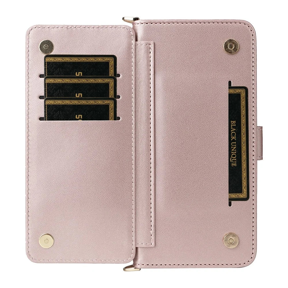 For vivo X300 Ultra 5G Leather Case Stand Wallet Phone Cover with Shoulder  /  Wrist Strap - Pink - 3