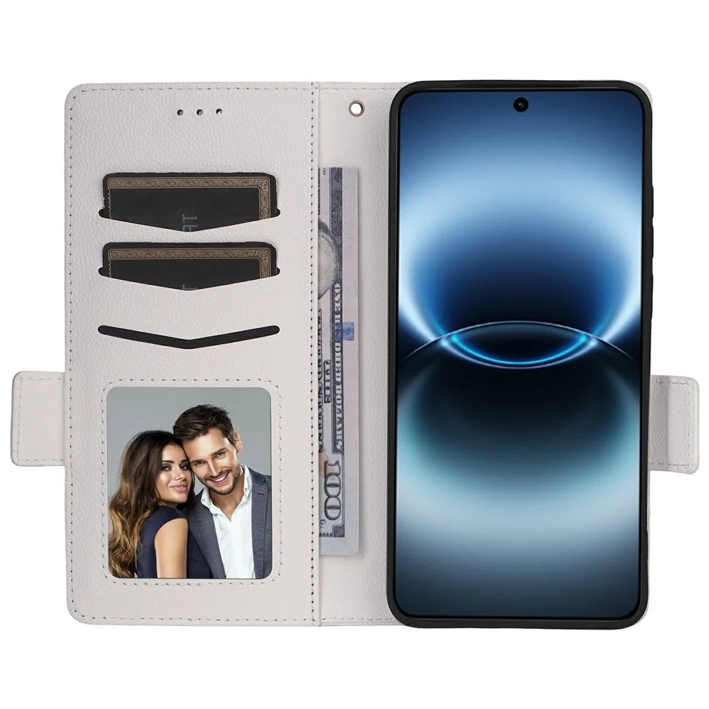 For vivo X300 Ultra 5G Case Litchi Texture Wallet Leather Phone Cover with Wrist Strap - White - 2