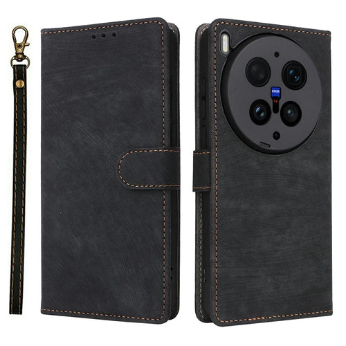 For vivo X300 Ultra 5G Case Wallet RFID Blocking PU Leather Phone Cover Stand with Strap - Black - 1