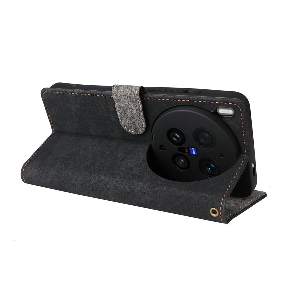 For vivo X300 Ultra 5G Case Wallet RFID Blocking PU Leather Phone Cover Stand with Strap - Black - 4