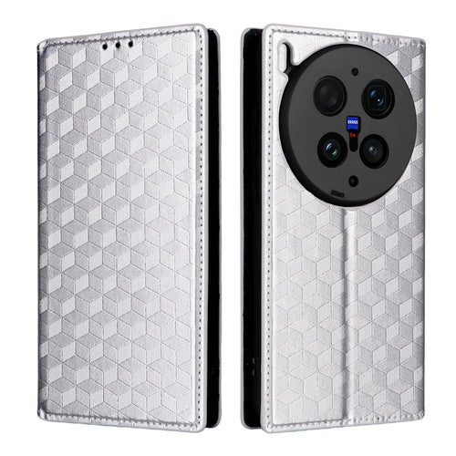 For vivo X300 Ultra 5G Case Wallet Rhombus Imprinted PU Leather Phone Cover - Silver - 1