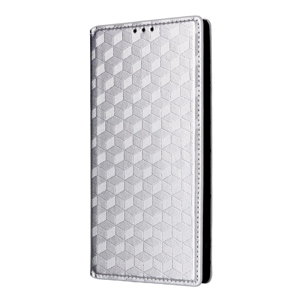 For vivo X300 Ultra 5G Case Wallet Rhombus Imprinted PU Leather Phone Cover - Silver - 6