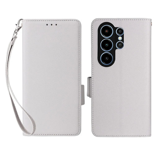 For Blackview Wave 10 Case Litchi Texture Wallet Leather Phone Cover with Wrist Strap - White - 1