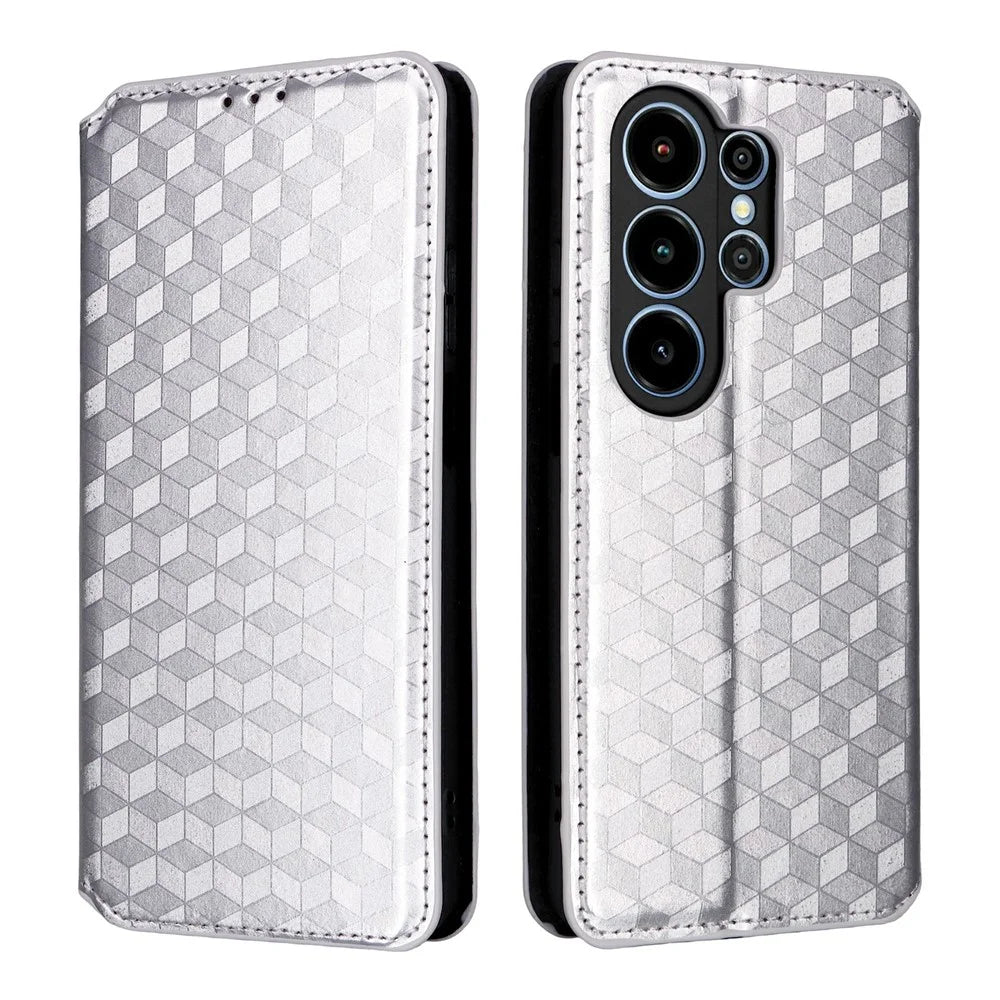 For Blackview Wave 10 Case Wallet Rhombus Imprinted PU Leather Phone Cover - Silver - 1