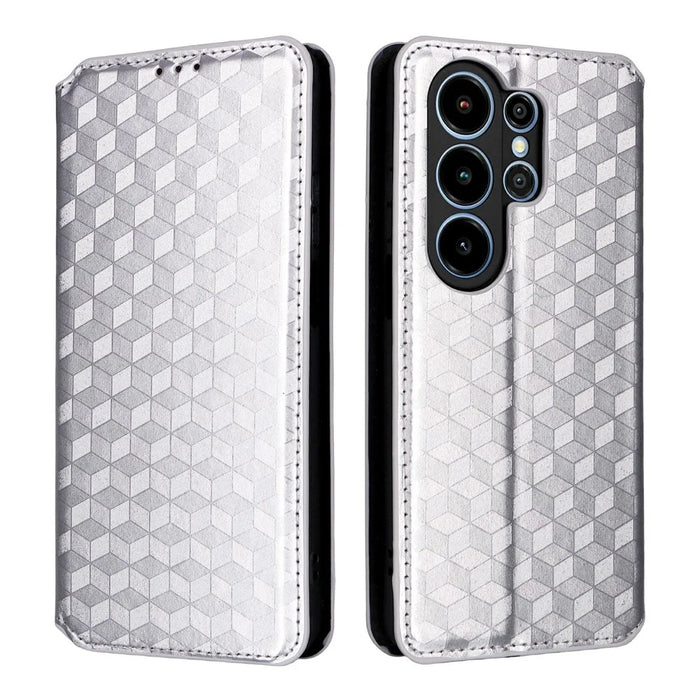 For Blackview Wave 10 Case Wallet Rhombus Imprinted PU Leather Phone Cover - Silver - 1
