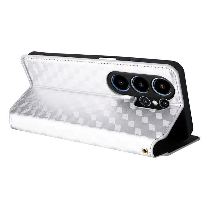 For Blackview Wave 10 Case Wallet Rhombus Imprinted PU Leather Phone Cover - Silver - 5