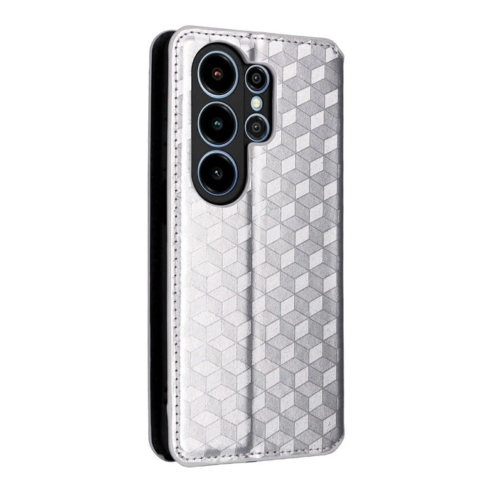 For Blackview Wave 10 Case Wallet Rhombus Imprinted PU Leather Phone Cover - Silver - 7