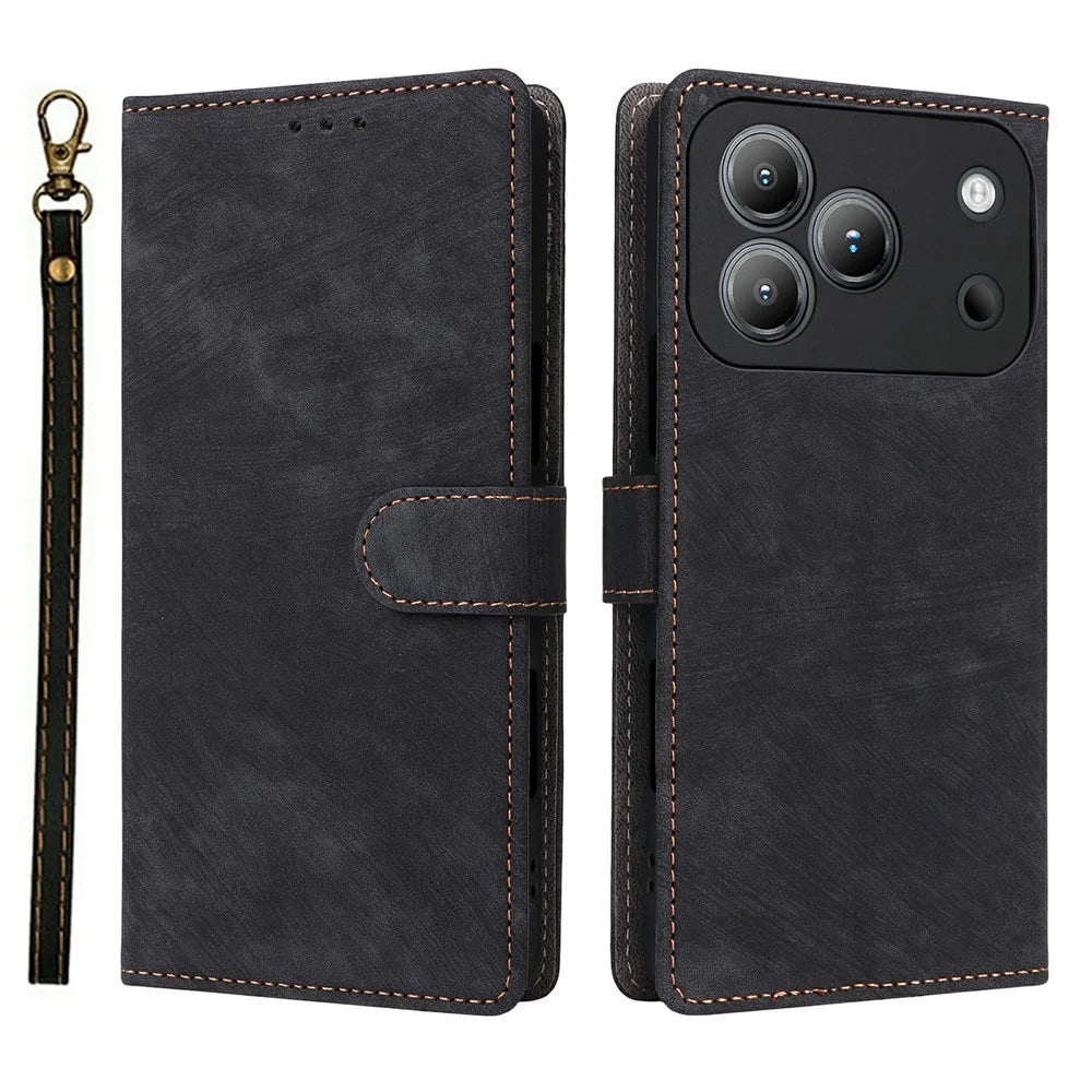 For Blackview Wave 7C Case Wallet RFID Blocking PU Leather Phone Cover Stand with Strap - Black - 1