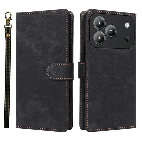 For Blackview Wave 7C Case Wallet RFID Blocking PU Leather Phone Cover Stand with Strap - Black - 1