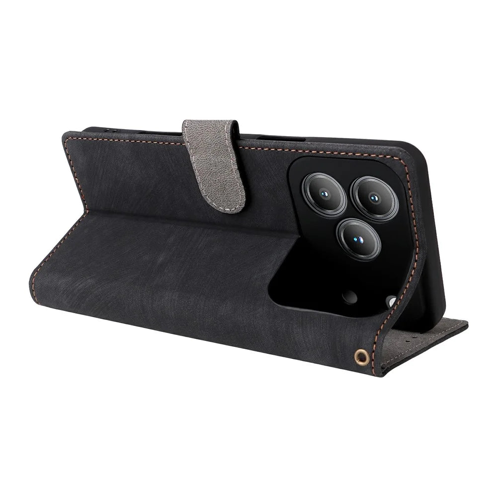 For Blackview Wave 7C Case Wallet RFID Blocking PU Leather Phone Cover Stand with Strap - Black - 5