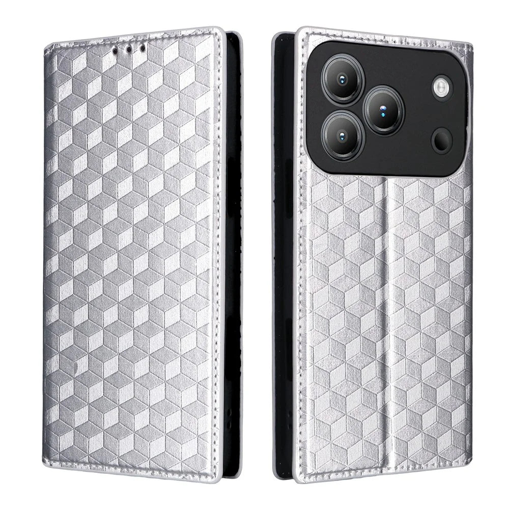 For Blackview Wave 7C Case Wallet Rhombus Imprinted PU Leather Phone Cover - Silver - 1