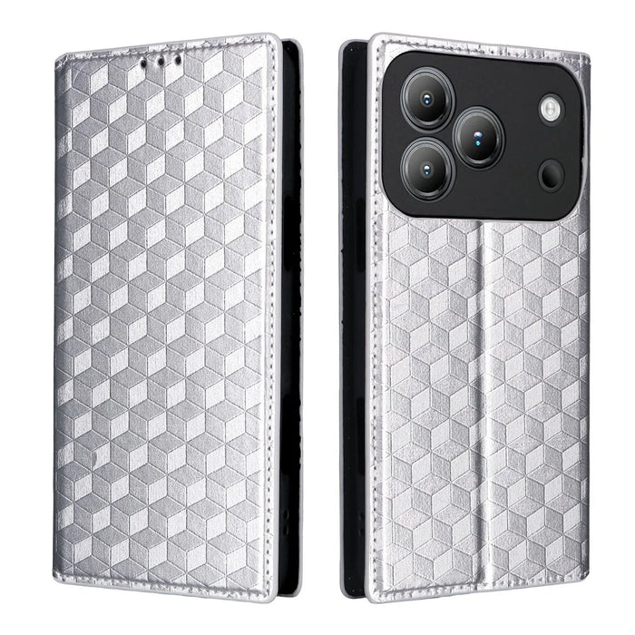 For Blackview Wave 7C Case Wallet Rhombus Imprinted PU Leather Phone Cover - Silver - 1