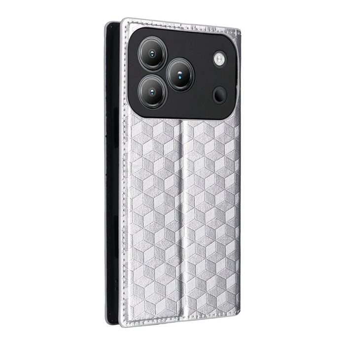 For Blackview Wave 7C Case Wallet Rhombus Imprinted PU Leather Phone Cover - Silver - 7