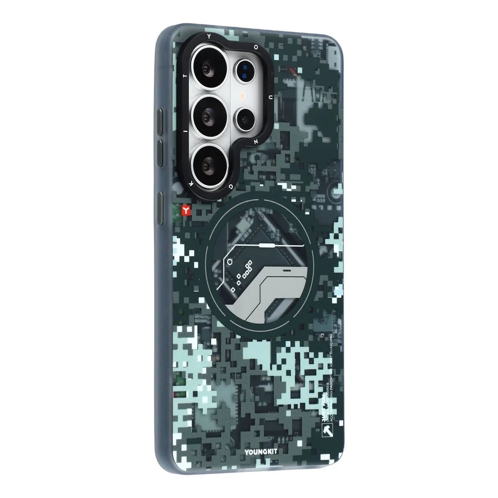 YOUNGKIT For Samsung Galaxy S26 Ultra Magnetic Case Pixel Camouflage 2.0 Shockproof TPU PC Phone Back Cover - Black - 3
