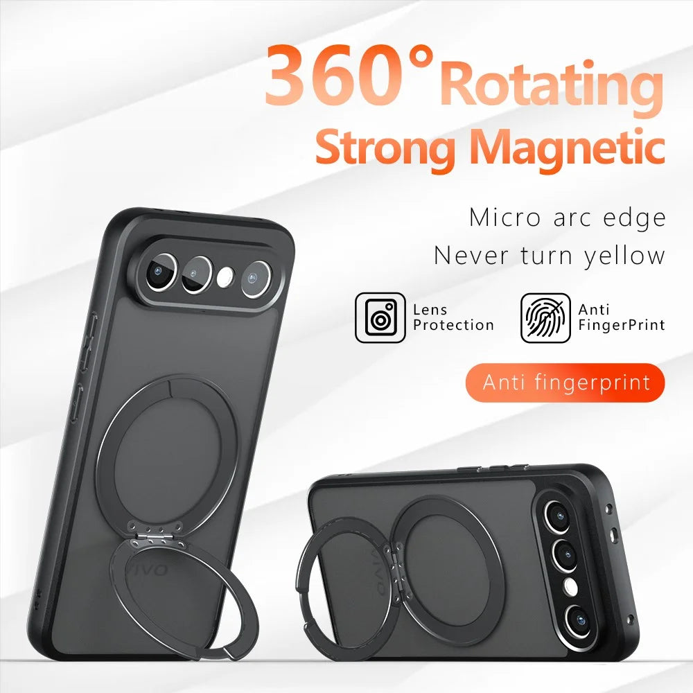 For vivo S50 Pro mini 5G Matte Skin-touch Magnetic Case 360° Rotating Kickstand Shockproof TPU + PC Phone Cover - Transparent Black - 2