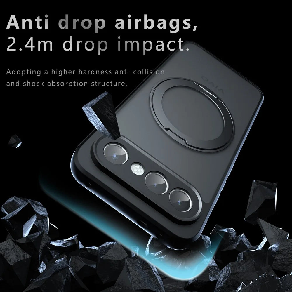 For vivo S50 Pro mini 5G Matte Skin-touch Magnetic Case 360° Rotating Kickstand Shockproof TPU + PC Phone Cover - Transparent Black - 3