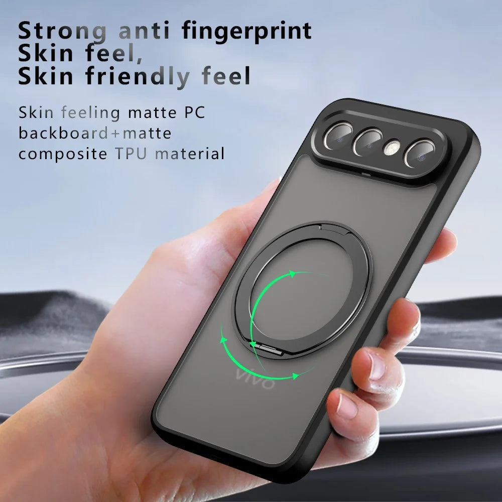 For vivo S50 Pro mini 5G Matte Skin-touch Magnetic Case 360° Rotating Kickstand Shockproof TPU + PC Phone Cover - Transparent Black - 7