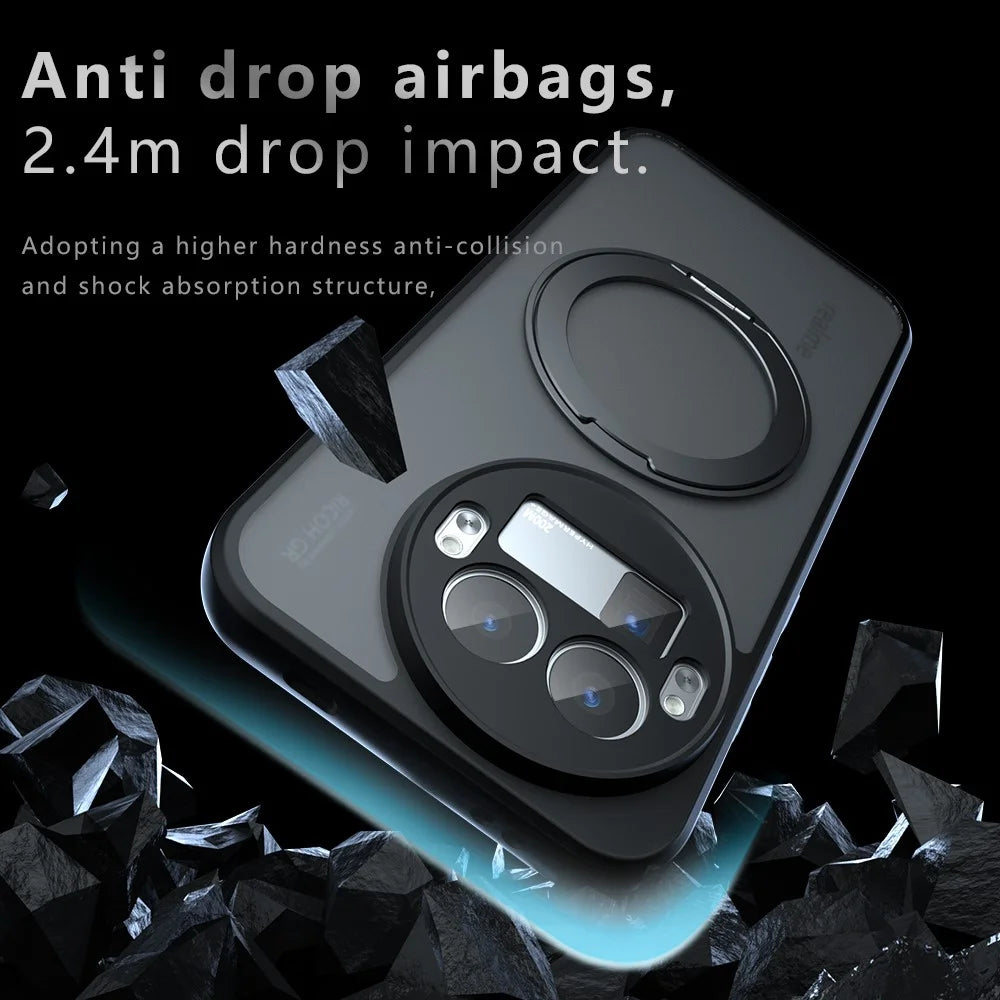 For Realme GT 8 Pro 5G Matte Skin-touch Magnetic Case 360° Rotating Kickstand Shockproof TPU + PC Phone Cover - Transparent Black - 3