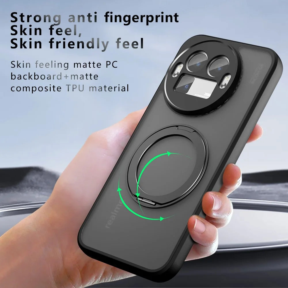 For Realme GT 8 Pro 5G Matte Skin-touch Magnetic Case 360° Rotating Kickstand Shockproof TPU + PC Phone Cover - Transparent Black - 7