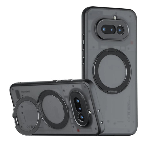 For Nothing Phone (4a) Matte Skin-touch Magnetic Case 360° Rotating Kickstand Shockproof TPU + PC Phone Cover - Transparent Black - 1