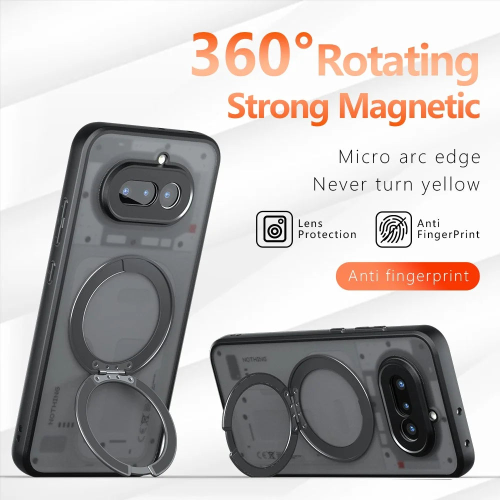 For Nothing Phone (4a) Matte Skin-touch Magnetic Case 360° Rotating Kickstand Shockproof TPU + PC Phone Cover - Transparent Black - 2