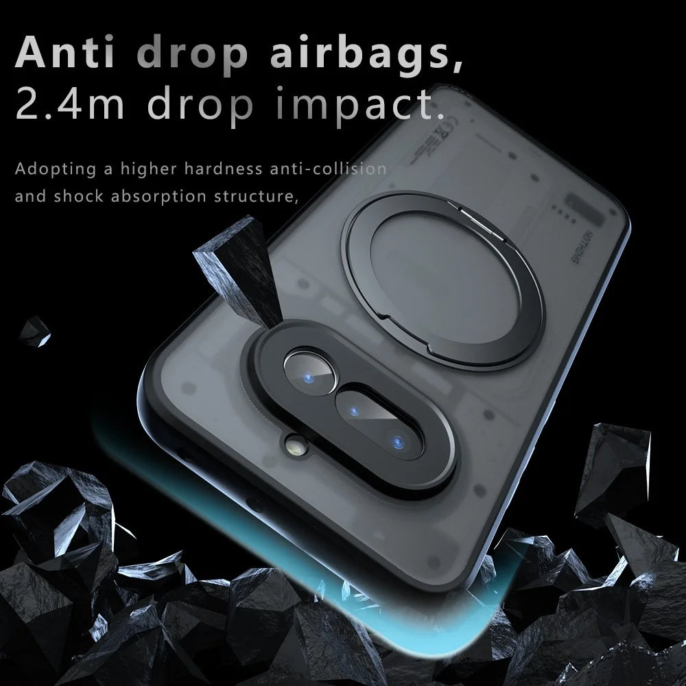 For Nothing Phone (4a) Matte Skin-touch Magnetic Case 360° Rotating Kickstand Shockproof TPU + PC Phone Cover - Transparent Black - 3