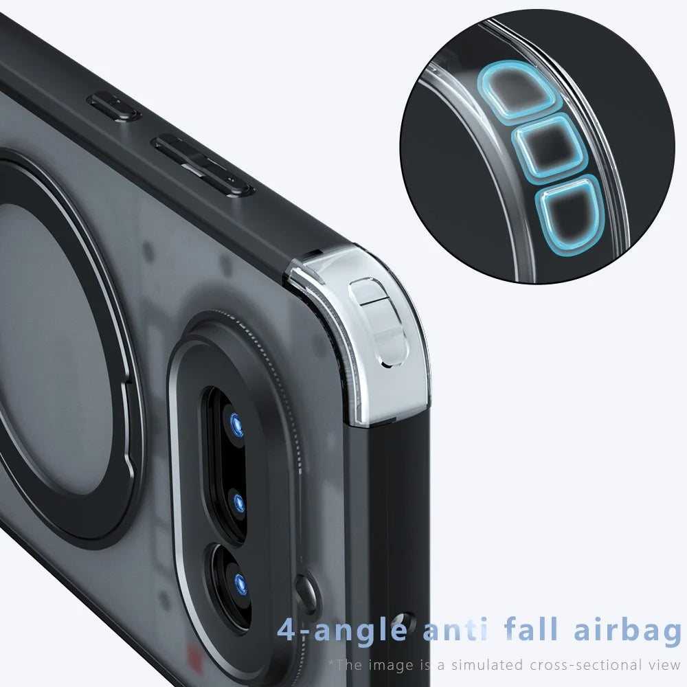 For Nothing Phone (4a) Matte Skin-touch Magnetic Case 360° Rotating Kickstand Shockproof TPU + PC Phone Cover - Transparent Black - 4
