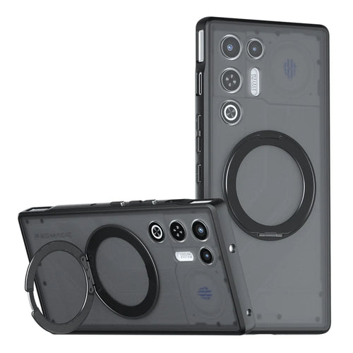 For ZTE nubia RedMagic 11 Air 5G Matte Skin-touch Magnetic Case 360° Rotating Kickstand Shockproof TPU + PC Phone Cover - Transparent Black - 1